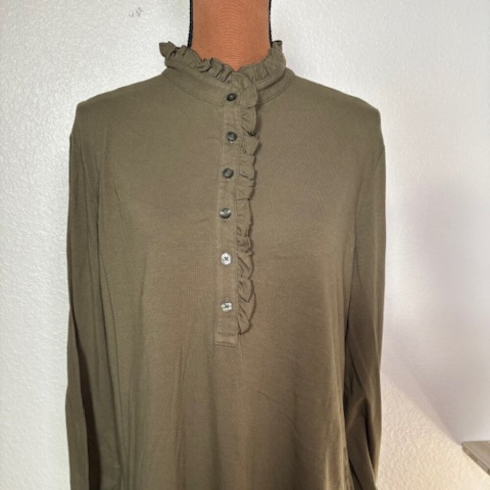 NWT Brooks Brothers Olive Ruffle Trim Button Top – Size XL (New With Tags)
